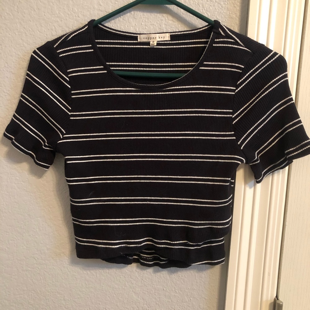 Copper key crop top t shirt.